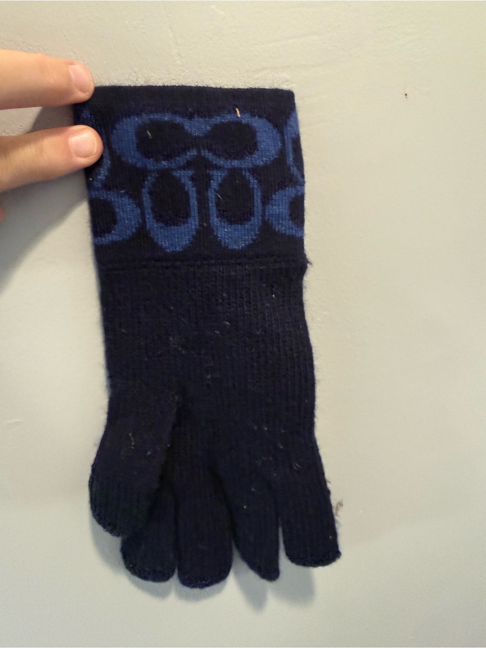 Coach Men’s Dark Navy Gloves with Blue Signature Cuff